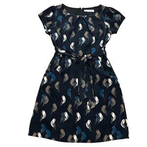 SM Wardrobe Bird Print Corduroy Mini Dress, Black Multi, S